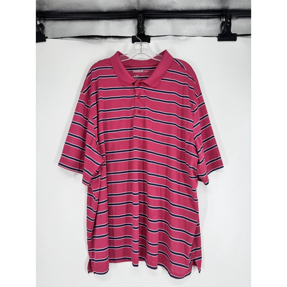 Reebok Golf Polo Shirt 4XL Pink Striped 100% Polyester Short Sleeve Performance